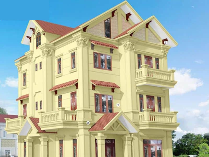 Nhà tân cổ điển màu vàng nhạt