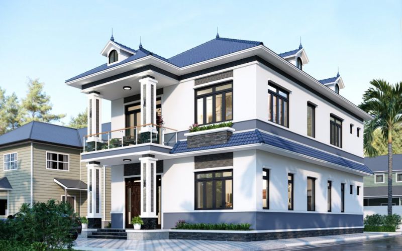 Sơn ngoại thất kết hợp màu đen với xanh dương