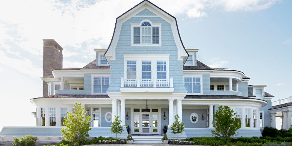 Sơn ngoại thất kết hợp màu xanh dương và trắng ngà